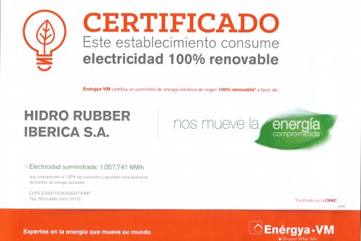 HIDRO RUBBER uses 100% renewable energy
